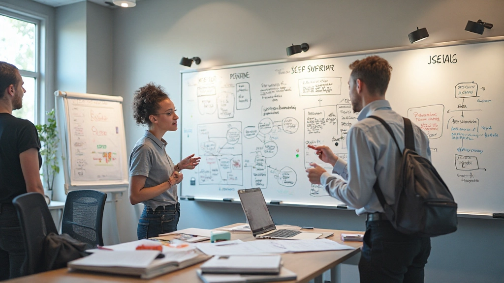 Team van DenkWerk B.V. in creatieve werkruimte met design thinking sketches