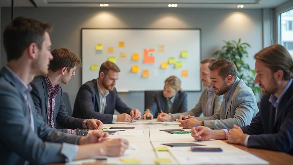 Team in workshop sessie met post-its en whiteboards voor design thinking brainstorm